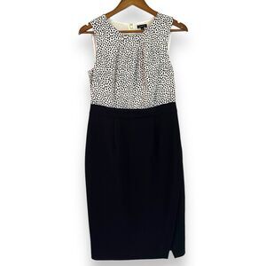 Talbots Polka Dot Blouson Pencil Sheath Dress Size 2 Black White Knee Length